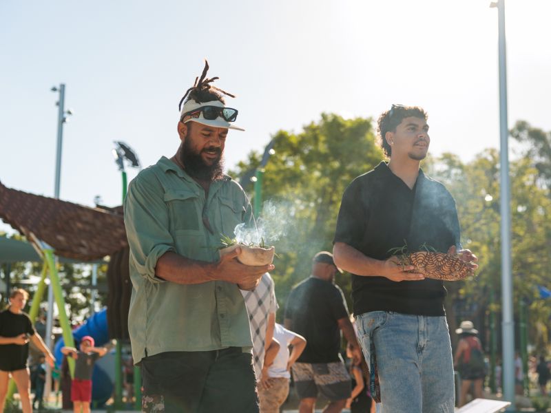 Smoking ceremony at Wilson Park. 